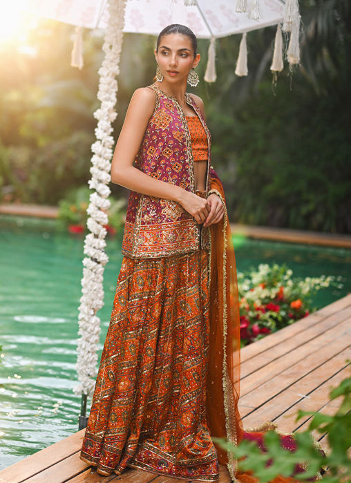 Corina Open Front Jacket And Lehnga